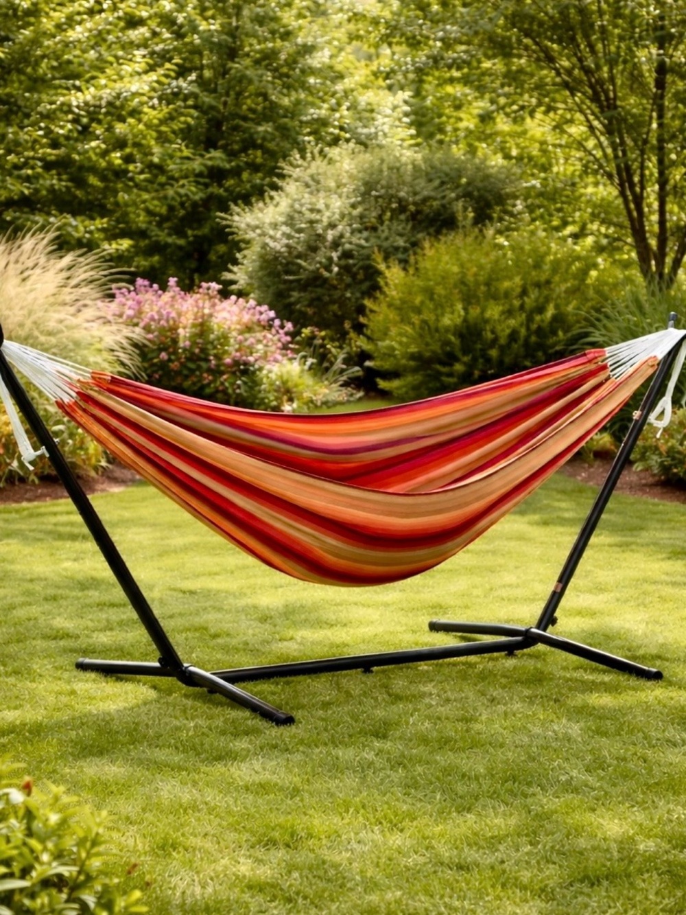 Brazilian Style Sunbrella Fabric Double Hammock, brand new, sunset colors.